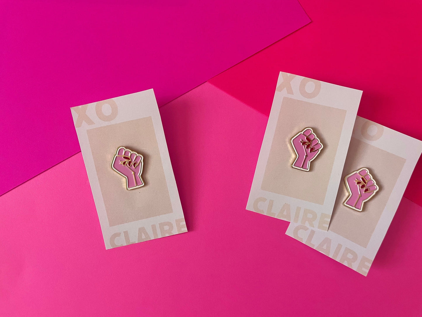 Pink Feminist Raised Fist Red Claw Nails Enamel Pin